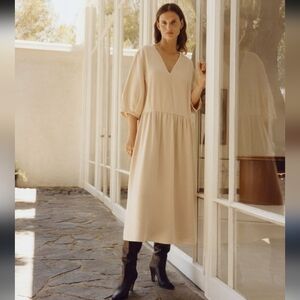Everlane Tencel The Puff Sleeve Dress Cream Beige White Size M